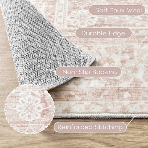 Pink Area Rug for Living Room Soft Washable Faux Wool Neutral Boho Floral Big Nursery Bed Bedroom Livingroom Carpet Size Extra Large Area Rugs 8x10