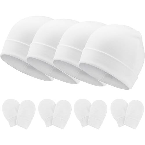 Newborn Baby Hats and Mittens Set Infant Beanie Cap Toddler Gloves Newborn Hospital Hats for Baby Boy Girl Kid 0-6 Months