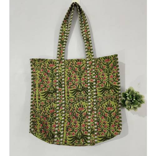 Grocery Shopping Handmade Boho bag Quilted Cotton Handprinted Reversible Large Multicolor Floral Tote Bag Eco friendly Sustainable Sturdy
