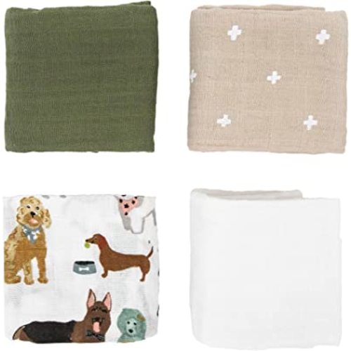 Little Unicorn Cotton Muslin Squares 4 Pack | Nursing, Burping, Feeding, Wiping, Spills | Super Soft and Lightweight Blanket for Baby Boys and Girls | 27.5” x 27.5” | Woof Set