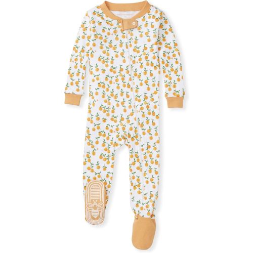 Burt's Bees Baby Girls Pajamas, Zip Front Non-slip Footed Pjs, 100% Organic Cotton and Toddler Sleepers - Freshly Picked - 12 Months
