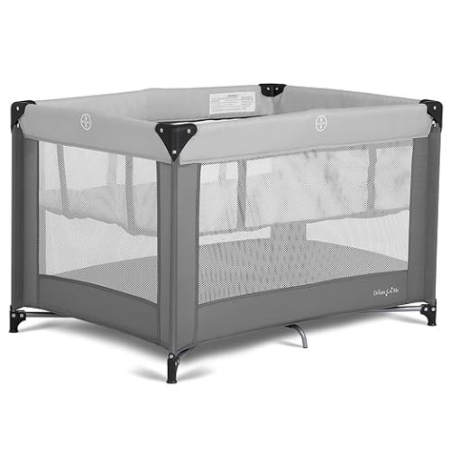 Dream On Me Zazzy Portable Playard with Bassinet - 360° Mesh Visibility, Quick Folding Travel Friendly Design, Carry Bag and Foldable Mattress Pad Included, Compact and Lightweight - Gray
