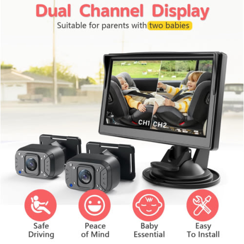 Itomoro Baby Car Camera, Dual Channel 5 inch Display with 2 IR Night Vision Camera, Easily Install Baby Car Mirror 1080P Clear Car Baby Camera for Rear Facing Seat Backseat ACZ403