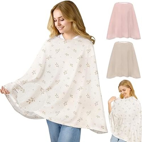 Basumee Nursing Cover for Breastfeeding Full Privacy Soft Breathable Mesh Breastfeeding Cover Multi-Use Breast Feeding Covers for Women Moms Baby Feeding Privacy Nursing Covers, Beige Flower Branches