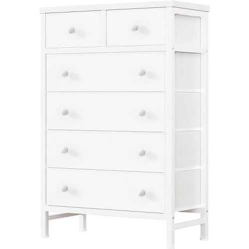 BOLUO White Chest of Drawers for Bedroom Dresser with 6 Drawer Fabric Dressers for Closet Girls Modern
