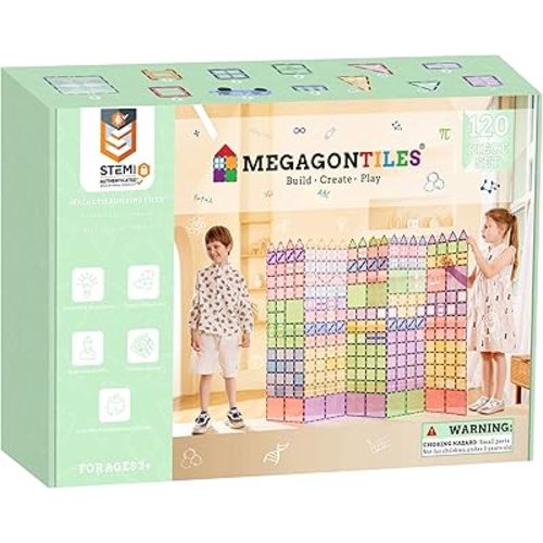 Premium Magnetic Tiles, 120 PCS DELUXE PASTEL SET, STEM AUTHENTICATED, Magnetic Blocks, Toddler Boys Girls 3-10 Year Old