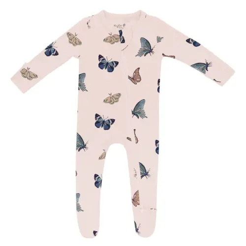 Zippered Footie in Blush Butterfly 6-12 M