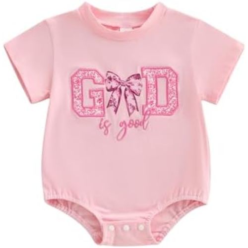 Newborn Baby Girl Romper Summer Clothes Bow Letter Embroidery Short Sleeve Bubble Romper Bodysuit T Shirt