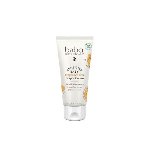 BABO Botanicals Sensitive Baby Fragrance-Free Diaper Cream - 25% Natural Zinc Oxide - Calendula, Shea & Cocoa Butter - EWG Verified - Vegan- from Birth - Pack of 1
