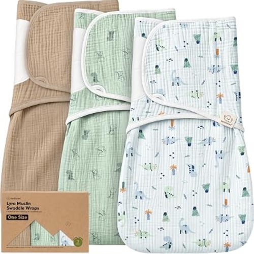 KeaBabies Muslin Baby Swaddles for Newborns, 3pk,100% Cotton(Dino Park, OS)