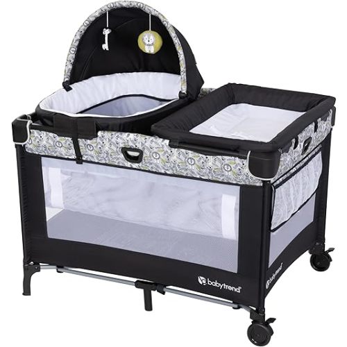Baby Trend Nursery Den Playard with Snooze Pod and Flip Over Changer, Hidden Jungle Trio
