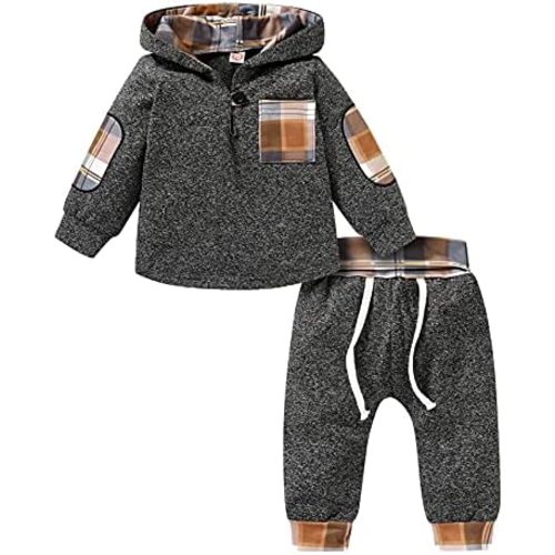 Kids Toddler Infant Baby Boys Girls Winter Outfit Christmas Plaid Hoodie Sweatshirt Jackets Shirt+Pants Xmas Clothes