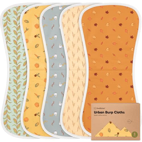 Organic Burp Cloths Baby Boy & Girl - 5-Pack Super Absorbent Cotton Burping Cloths for Babies, Soft & Plush Newborn Spit Up Rags, Infant Towels for Milk Spit Up, Unisex, Large 21" x 10" (Countryside)
