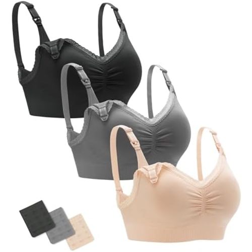 Stelle Lace Nursing Bras for Breastfeeding Seamless Pregnancy Maternity Wireless Bralette with Pads, Extenders