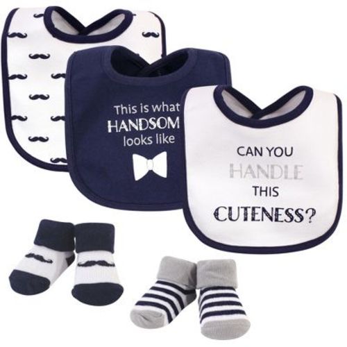 Hudson Baby Infant Boy Cotton Bib And Sock Set 5pk, Handle This Cuteness, One Size