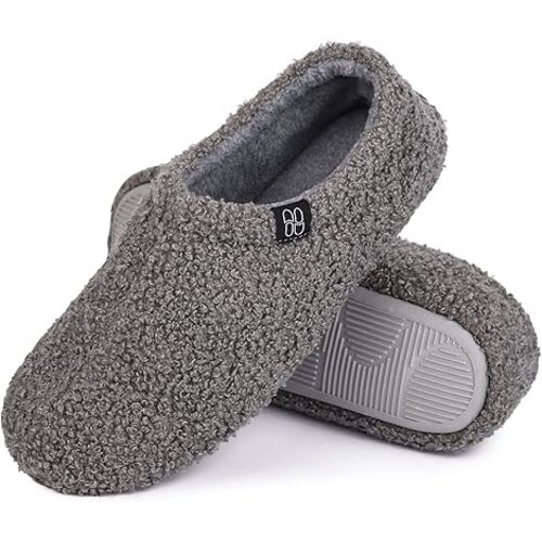 HomeTop Women's Fuzzy Curly Fur Memory Foam Loafer Slippers with Polar Fleece Lining