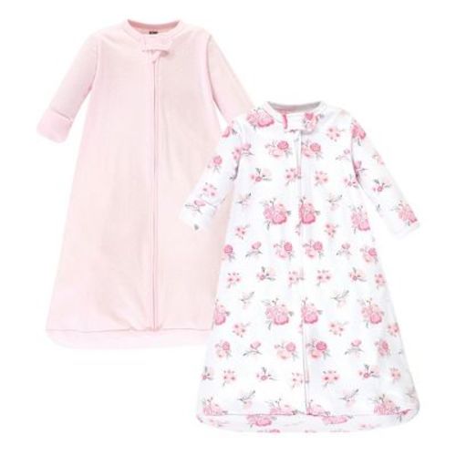 Hudson Baby Infant Girl Cotton Long-sleeve Wearable Sleeping Bag, Sack, Blanket, Basic Pink Floral, 0-3 Months
