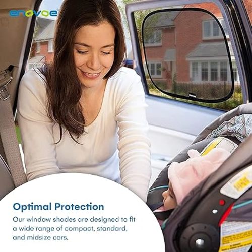 2-Pack Car Window Shades by Enovoe - 19 x 12 in Side Window Cover for SUVs, Sedans, and Trucks - Protects Baby from UV Rays and Glare - Cling Design for Easy Use - Plain