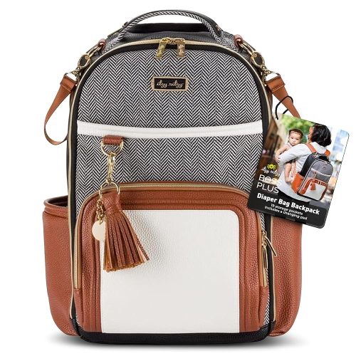 Itzy Ritzy Diaper Bag Backpack – Large Capacity Boss Plus Baby Backpack Diaper Bag Featuring 19 Pockets, Changing Pad, Stroller Clips, and Comfortable Backpack Straps, Coffee & Cream Boss Plus