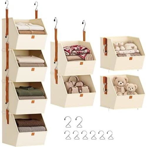 Homsorout Hanging Closet Organizer, Modular 4-in-1 Hanging Shelves, Beige