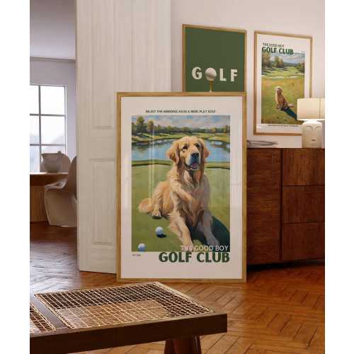 Good Boy Golf Club Golf Print #2 - Golden Retrievers on Golf Courses Wall Art, Gifts for Golfers, Gifts for Dog Lovers, Impasto Painting