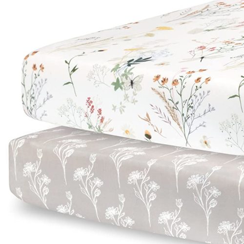 Pobibaby - 2 Pack Premium Fitted Baby Girl Crib Sheets for Standard Mattress - Ultra-Soft Jersey Knit, Safe and Snug, and Stylish Floral Crib Sheet (Wildflower) - Crib Sheets 2 Pack