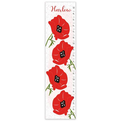 Girls Growth Chart, Canvas Growth Chart, Red Poppy Flowers, Red Floral Wall Art, Wizard of Oz Nursery, Poppy Growth Chart