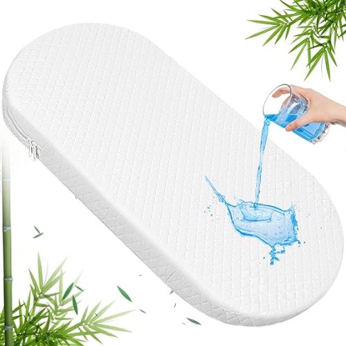Pro Goleem Bassinet Mattress, Oval Bassinet Mattress Pad with Waterproof Bamboo Cover, Breathable Cradle Mattress, Moses Basket Mattress, 15’’x30’’