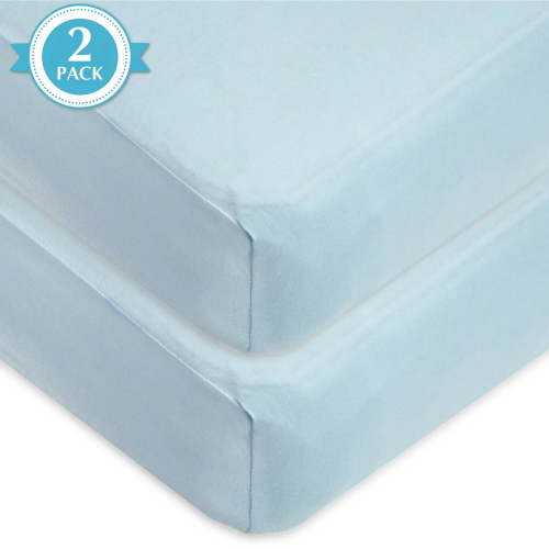 American Baby Company 2 Pack 100% Natural Cotton Fitted Crib Sheets 52" x 28" - Soft, Breathable, Hypoallergenic & Gentle Toddler Bed Sheets, Blue, Neutral for Boys & Girls