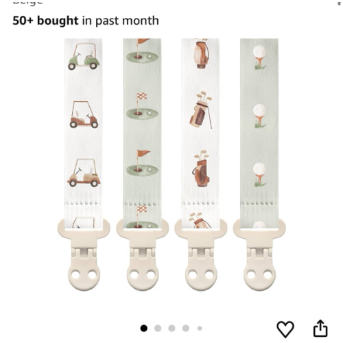 Stadela Baby Pacifier Clip Holder - Girl or Boy Unisex 4 Pack Gift Set – Neutral Modern Golf Theme Green Brown Beige