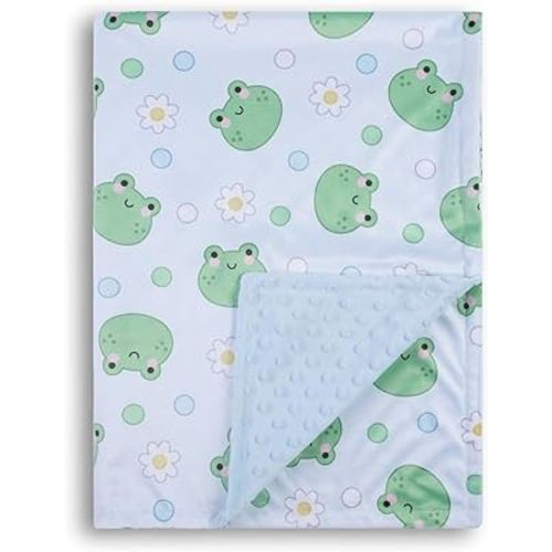 Baby Blanket for Boys Girls Soft Minky with Double Layer Dotted Backing, Cartoon Printed 30 x 40 Inch Toddler Blanket (Frog)