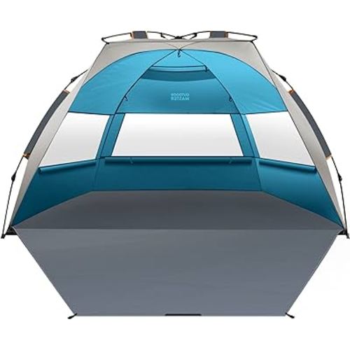 OutdoorMaster Beach Tent for 3-4 Person - Easy Setup and Portable Beach Shade Sun Shelter Canopy with UPF 50+ UV Protection Removable Skylight Family Size
