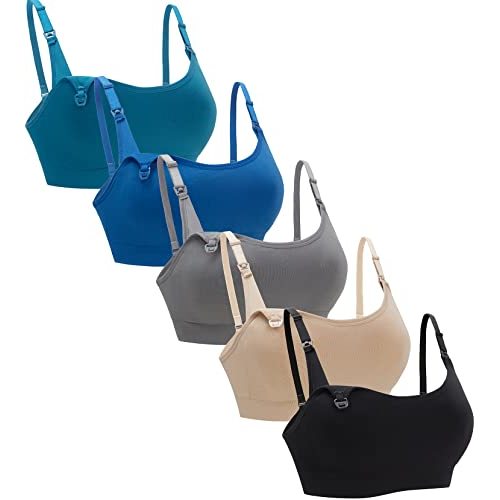 Suekaphin 5Pack Seamless Nursing Bra Women Maternity Breastfeeding Pregnancy Support Full Coverage Bralette Padded Cups