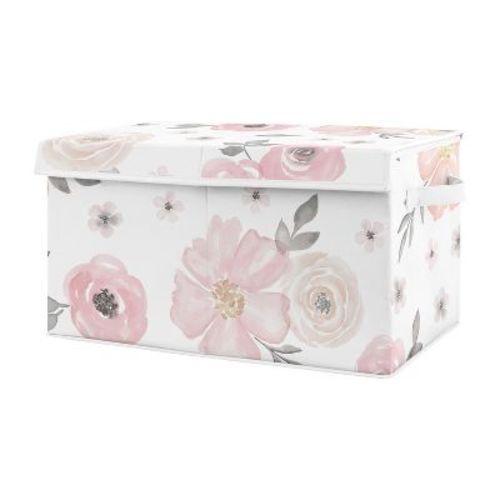 Sweet Jojo Designs Fabric Storage Toy Bin Watercolor Floral Pink And Grey