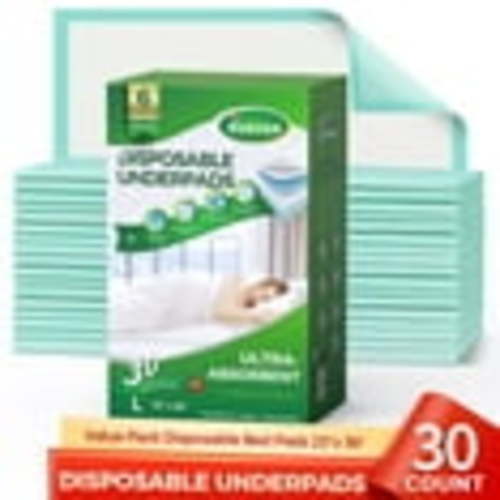 BOKYAN Bed Pads for Incontinence Disposable 23 x 36, 30 Count Waterproof Underpads, Maximum Absorbent Unisex Large Chucks Pad, Bed Liners Chux for Adults, Kids and Pets