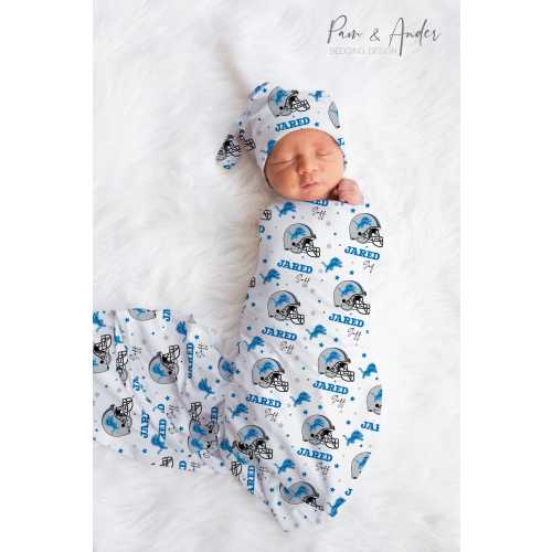 DETROIT FOOTBALL Baby Swaddle set, Baby Shower Gift, Newborn Gift, Football Baby Swaddle, Personalized Baby Swaddle