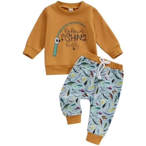 Toddler Baby Boy Fall Outfit Animal Embroidery Sweatshirt Long Pants Set Casual 2Pcs Hunting Outfit