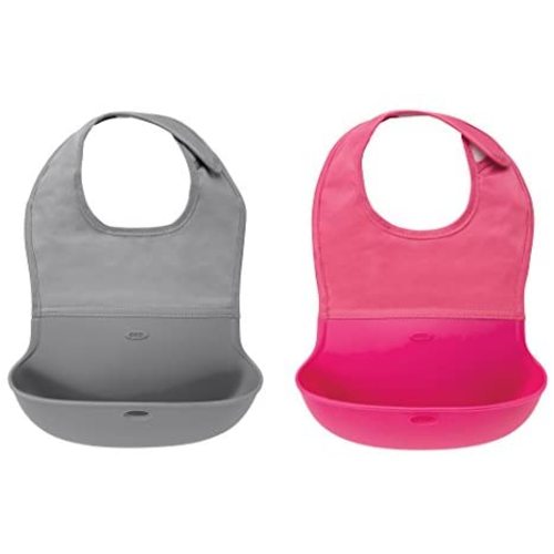 OXO Tot Roll-Up Bib - 2 Pack - Gray / Pink