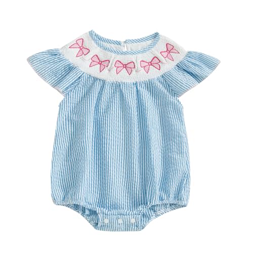 Kayotuas Newborn Baby Girls Smocked Bubble Romper Cute Embroidery Ruffle Gingham Bodysuit Dress Infant Toddler Summer Clothes