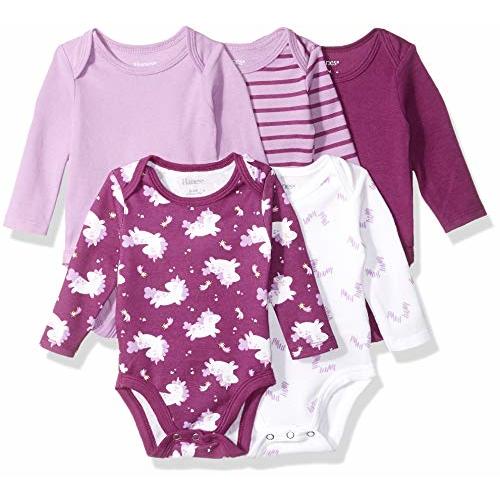 Hanes Baby Long Sleeve Bodysuit, Ultimate Flexy Bodysuits Boys & Girls, 5-Pack