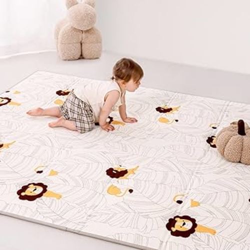 Baby Play Mat 79x71 Inch, 2 in 1 Fabric & XPE Dual-Sided Design Foldable Play Mats for Babies and Toddlers, Waterproof & Anti-Slip Baby Mat for Floor, Portable Baby Foam Crawling Mat with Travel Bag