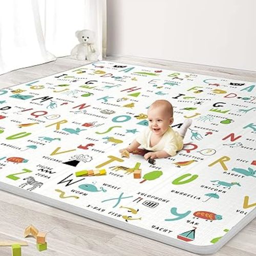 Baby Play Mat 79" X 71",Reversible Waterproof Foldable Foam Floor Playmat for Kids Toddlers, Extra Large Anti- Slip Baby Crawling Mat, Green