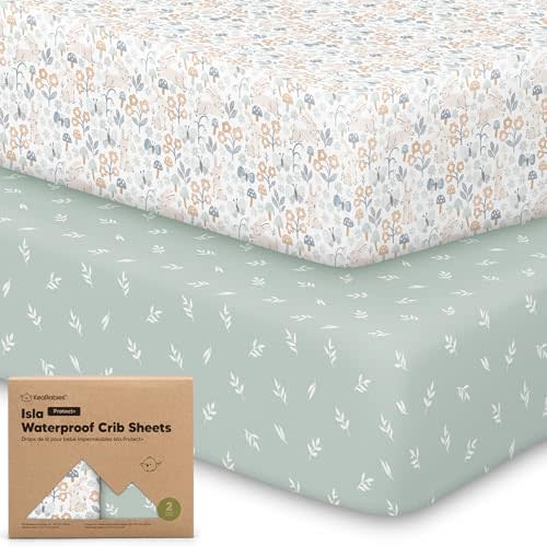 2-Pack Waterproof Baby Crib Sheets for Boys, Girls - 52x28 Viscose Derived from Bamboo Toddler Bed Sheet Neutral, Fitted Crib Mattress Protector Cover for Baby Bedding, Soft & Gentle (Prairie)