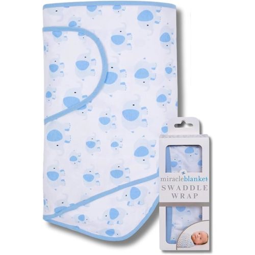 Miracle Blanket Swaddle Wrap – Help Your Newborn Sleep Longer – Soft & Secure Sleep Sack for Infants – Easy-to-Use Swaddling Blanket for a Calm Baby (Blue Elephants)
