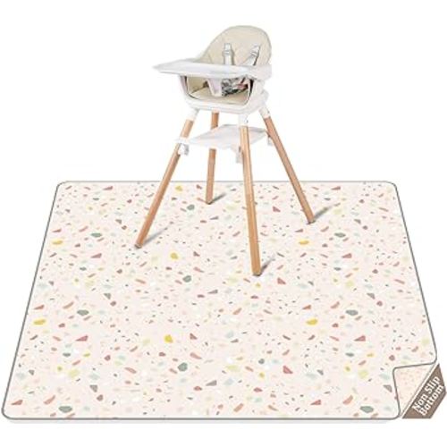 Splat Mat for Under High Chair | 51x51 Inch Anti-Slip Baby Splash Mat | Waterproof & Washable Spill Mat for Highchair Floor and Infant Play (Terrazzo Treasure)