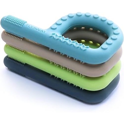 Sensory Chew Toys for Autistic Children 4 Pack, P Shape Sensory Toys for Babies Toddlers, Baby Teething Toys for 3-6 6-12 Month Oral Motor Stimulation, Silicone Chew Necklaces for Kids Adults BPA Free