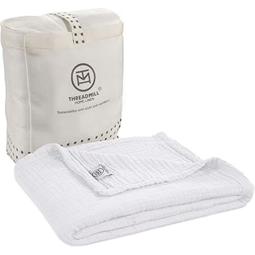 Threadmill Muslin Swaddles for Newborns| 4 Layer Swaddle Baby Blankets | Multi Use Muslin Blankets 41 x 37| Ultra-Soft Breathable Baby Wrap for Boys & Girls| Registry Essential| White