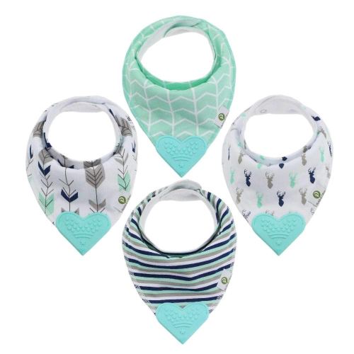 Pickle & Olive Baby Bandana Teething Bibs with Attached Silicone Teether, Set Of 4 - Blue Deer
