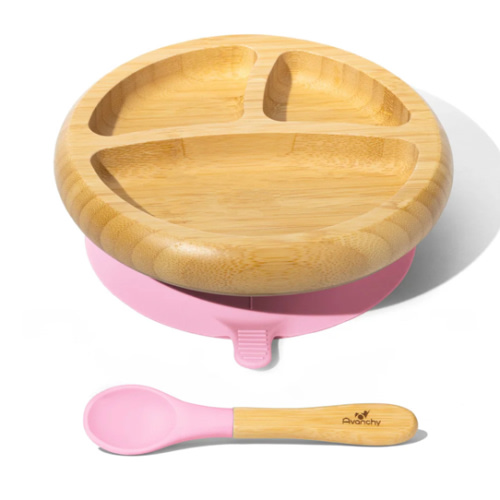 Avanchy Bamboo BLW Plates with Spoon - Silicone Suction Cup Divided for First Foods
