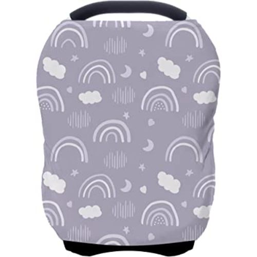 Car Seat Covers for Babies - Multi- use Nursing Carseat Canopy, Breastfeeding Covers, Baby Shower Gifts for Boys and Girls (Grey Rainbow)